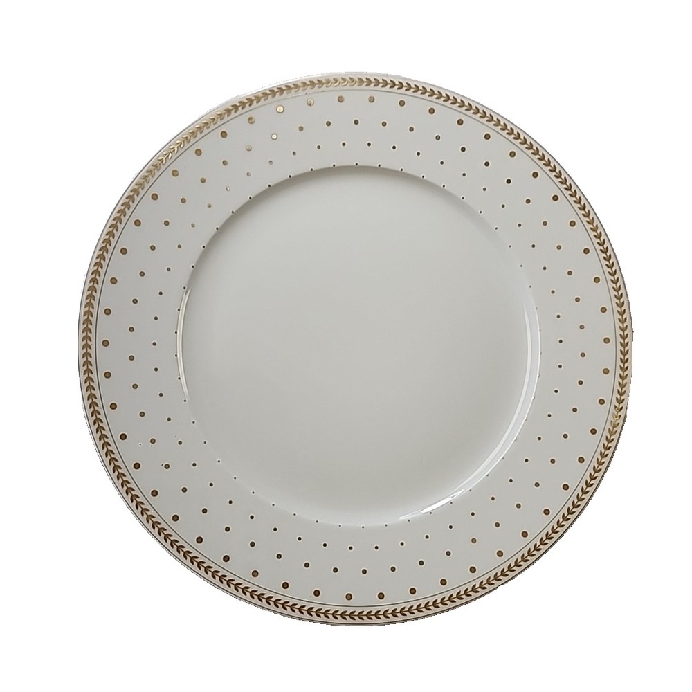 Laura Biagiotti Collezione Casa "Paolina" Fine China Plate Gold Dots Leaf‎ White